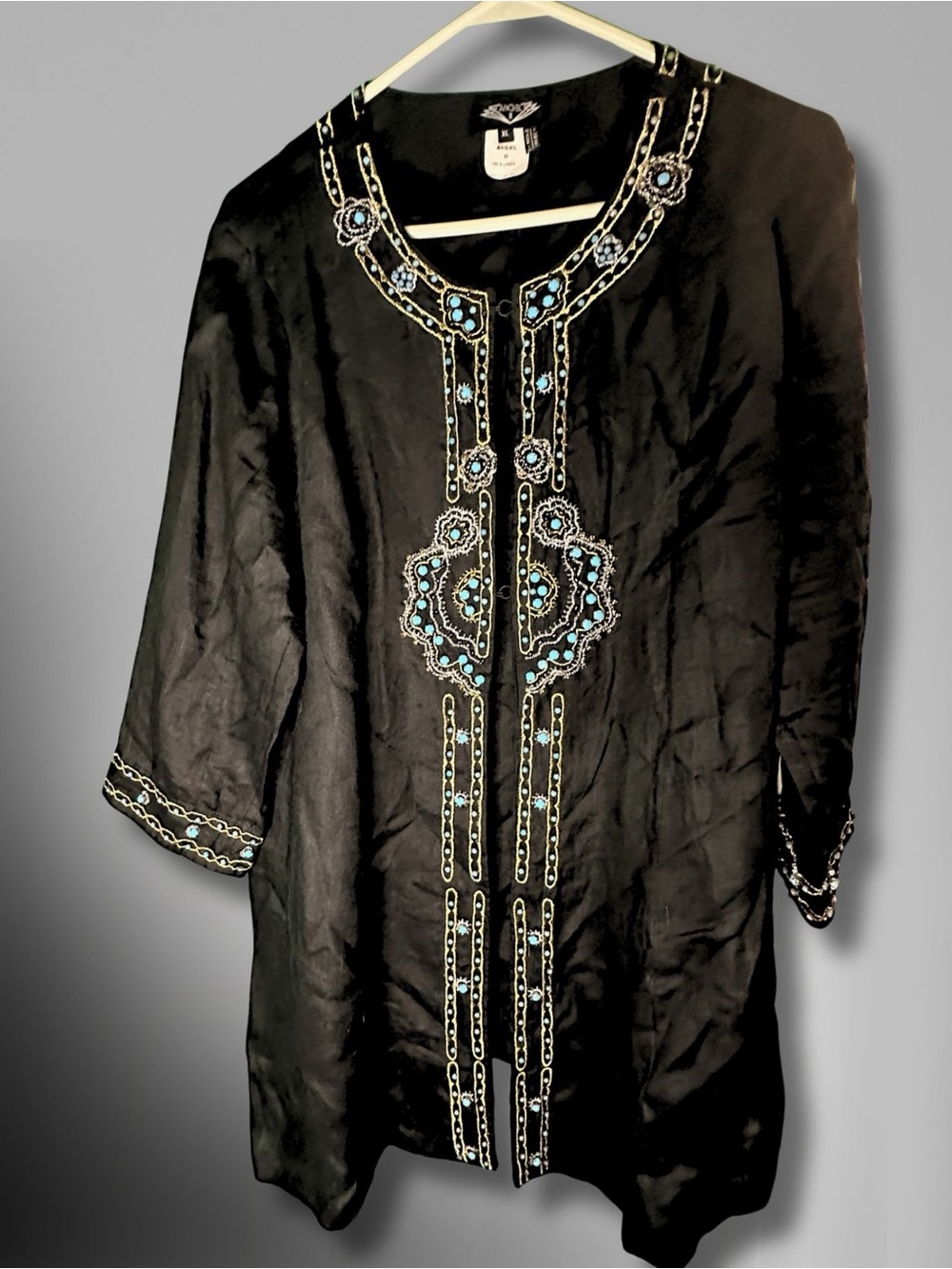 Black Embroidered Tunic with Teal Accents